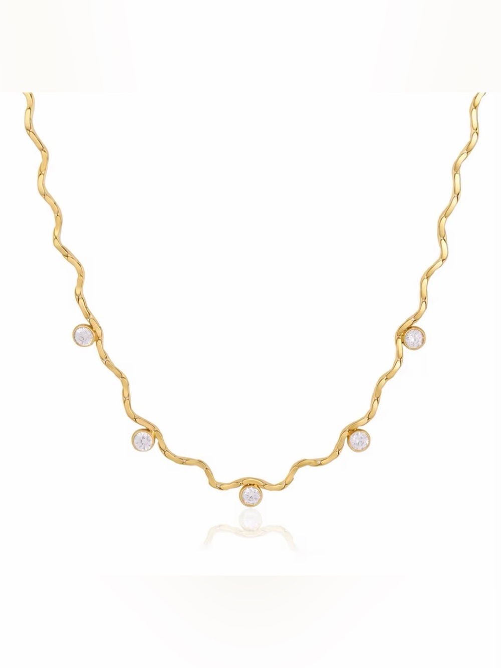 18K Gold Plated Stainless Steel Wave Chain Necklace Spark Minimalist Waterproof - Picture 7 of 7